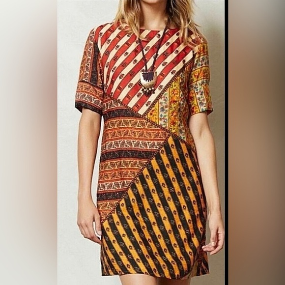 Tanvi Kedia Anthropologie Multi Print Dress Beaded, bohemian style dress, Large - Picture 6 of 7